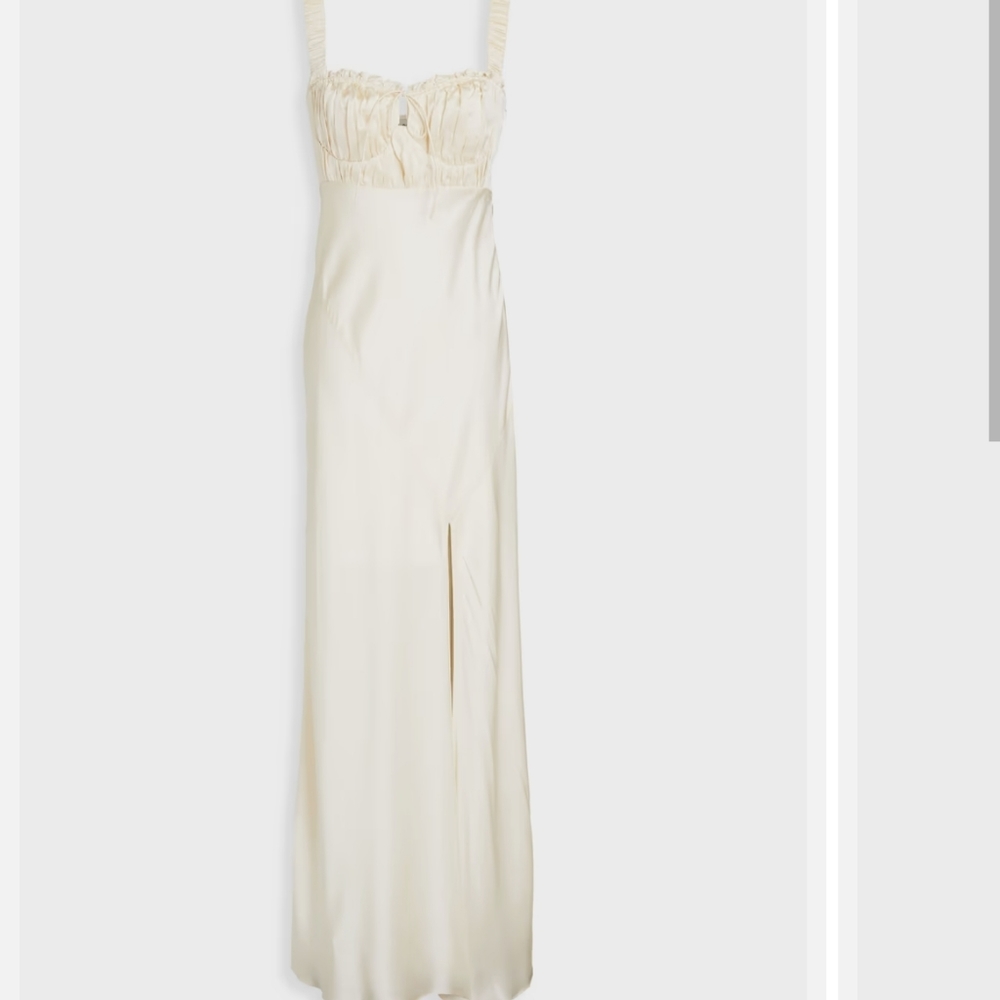 NICHOLAS Nina Gathered Front Slit Maxi Dress in Cream White